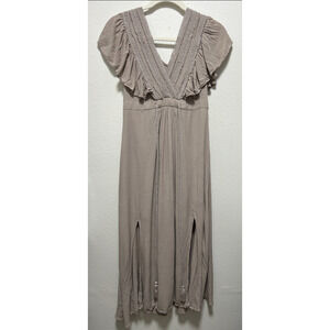 Baltic Born Jennifer Midi Ruffle Feminine Tassel Tan Dress Size Small